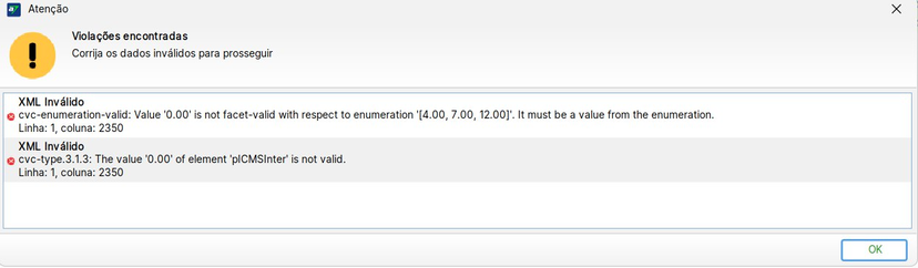 Nota retornando erro de XML inválido ao ser transmitida.
